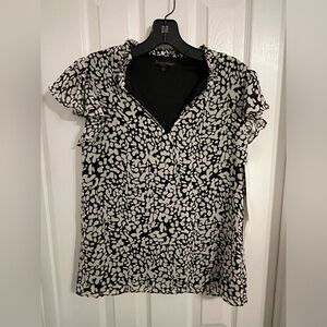 WOMEN'S CAROLINE MORGAN SHORT SLEEVE PATTERNED BLOUSE - AU 8 - BLACK/IVORY